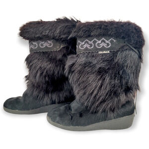 Vintage Tecnica Apres Italian Black Fur Mid-Calf Ski Boots Size 6.5 US (37 EU)